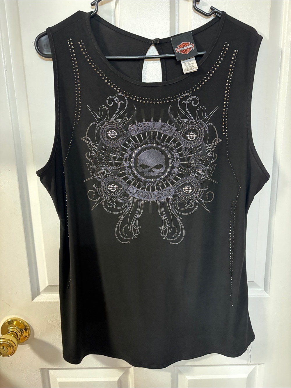 Harley-Davidson Black Skull Emblem Studded Women's Tank Top
